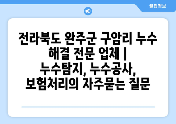 전라북도 완주군 구암리 누수 해결 전문 업체 | 누수탐지, 누수공사, 보험처리